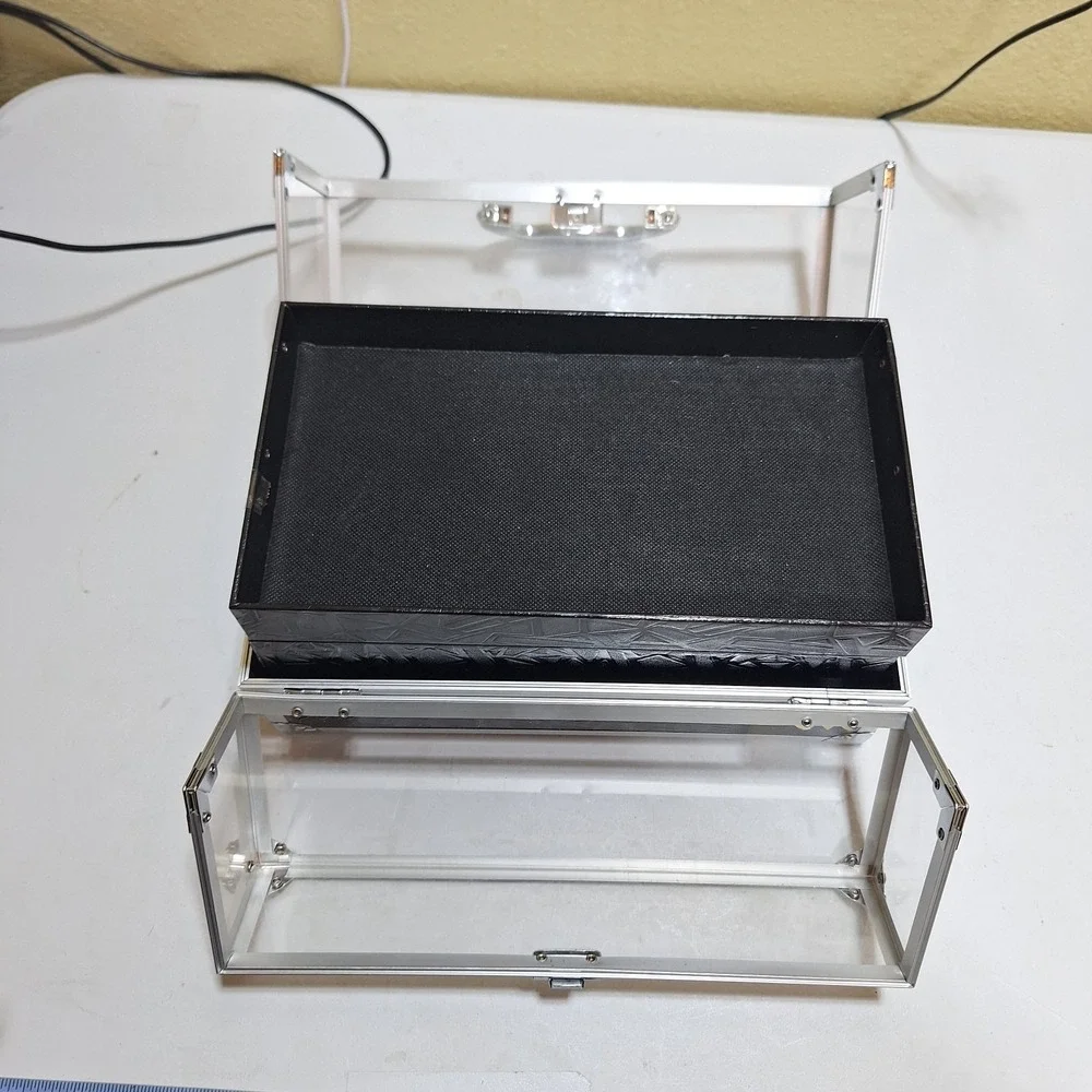 Vintage Clear Acrylic Makeup Train Case Cosmetic Organizer Jewelry Storage Box